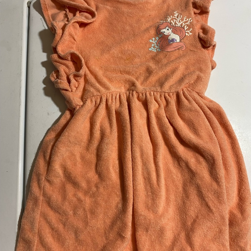Disney Orange Kids Dress with Mermaid Embroidery